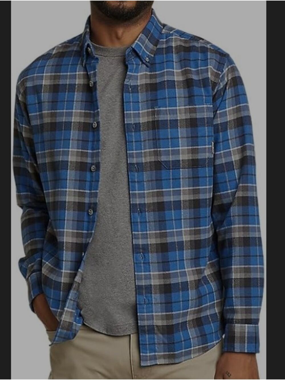 Eddie Bauer Mens First Ascent Sky Blue And Gray Plaid Shirt TXL Nwot